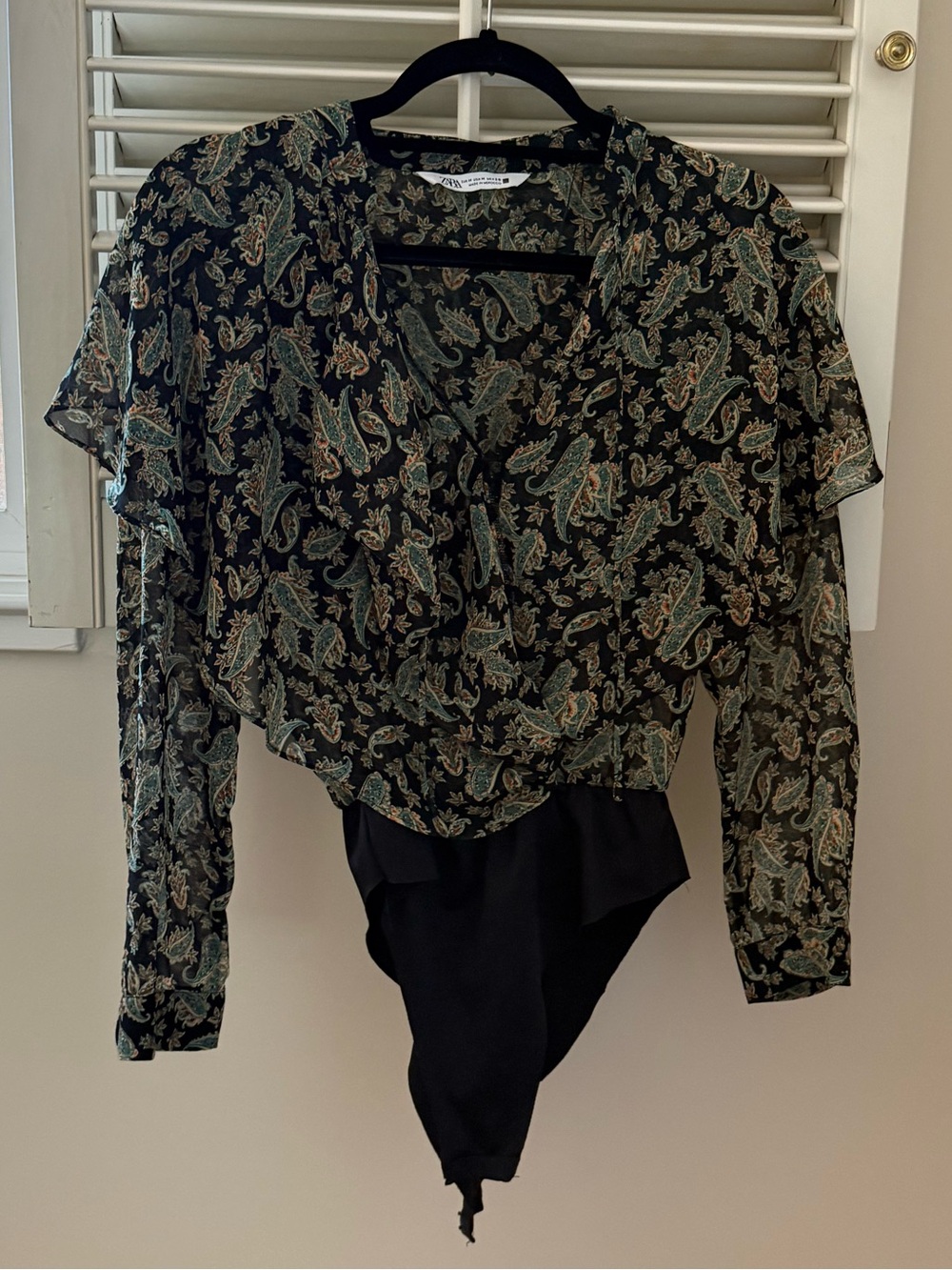 Zara Black & Green Paisley Wrap Bodysuit